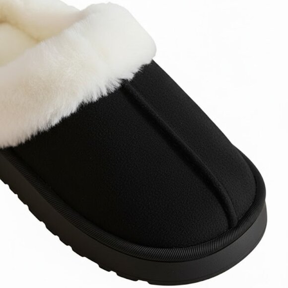 Women's Faux Fur Lined Slip-On SlippersCozy Warm Winter House Shoes~ BLACK - Picture 3 of 6